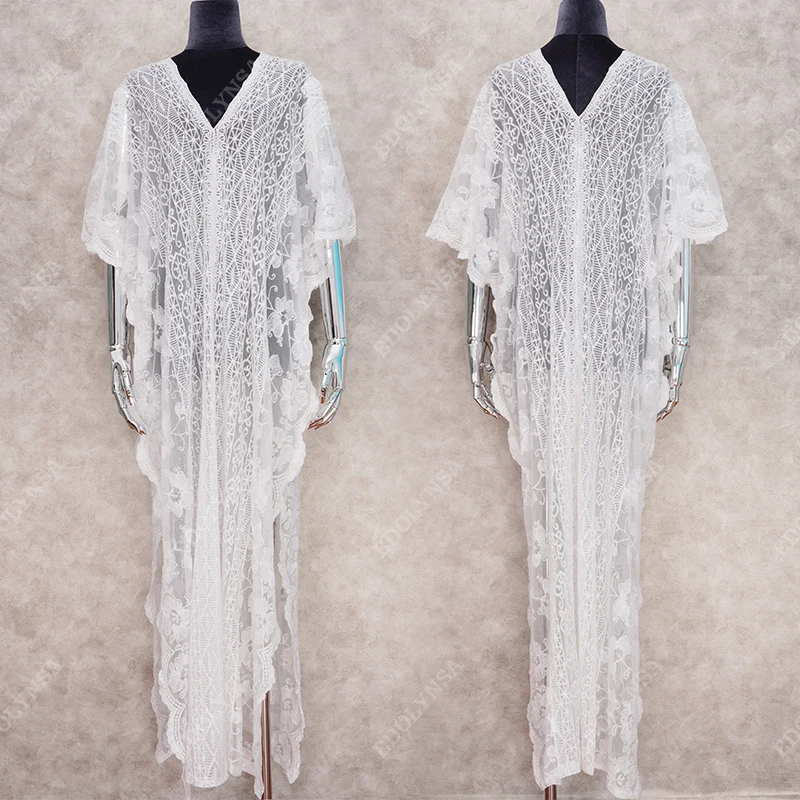 Кафтан бикини накидки Белая Кружевная туника женская пляжная одежда большого