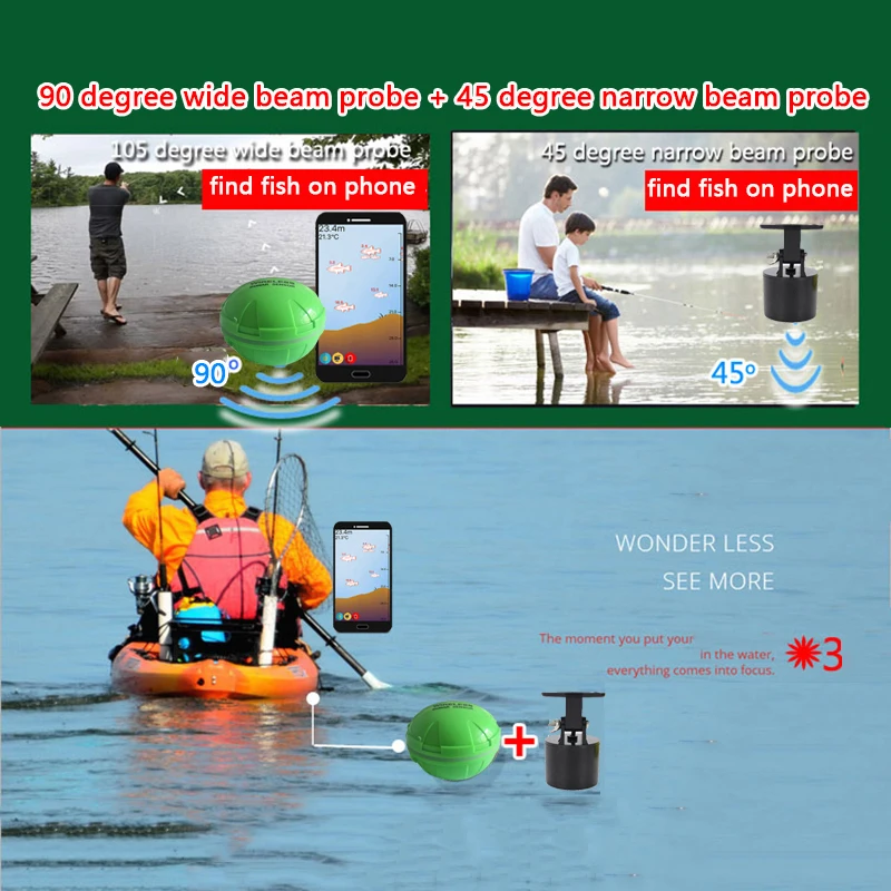 Портативный рыболокатор беспроводной эхолот с Bluetooth для озерной и морской