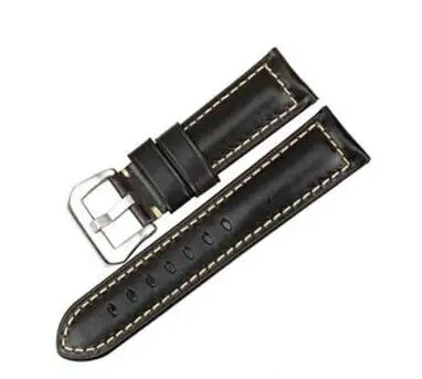 black with silver Ремешок для часов из натуральной кожи 22 мм 24 мм 26 мм модные синие аксессуары для часов Ремешок для часов Panerai - Цвет ремешка: black with silver