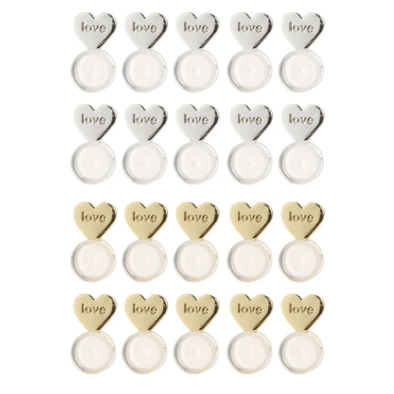 

20Pcs Heart Love Magic Earring Lifters Earring Lifts Backs Adjustable Hypoallergenic Earring Nuts Ear Lobe Support Backs