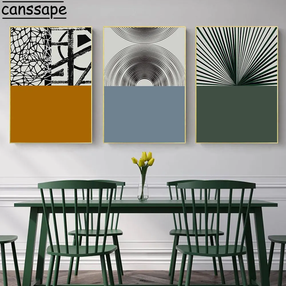 

Green Blue Abstract Painting Mesh Ring Poster Geometry Wall Art Canvas Print Minimalism Poster Wall Pictures Living Room Decor