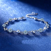 100 pure 925 sterling silver heart crystal bracelets korean fashion temperamental bracelets for women wedding fine jewelry 17cm