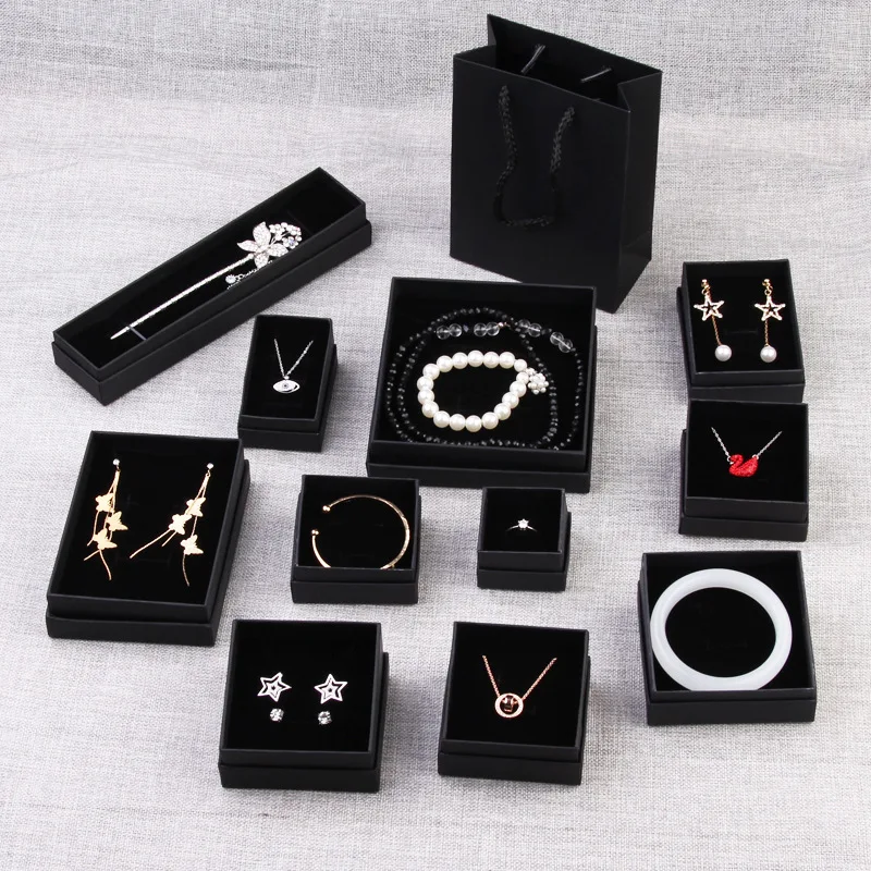 

2019 NEW 1pcs Jewelry package box ,Big different size Black Kraft paper box For earring/ring /bracelet jewelry bag/ box A58