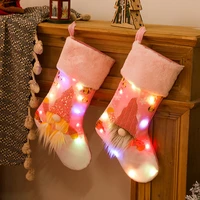 christmas stockings led lights pink plush sock glowing gift candy bag xmas tree ornament pendant christmas gifts for kids