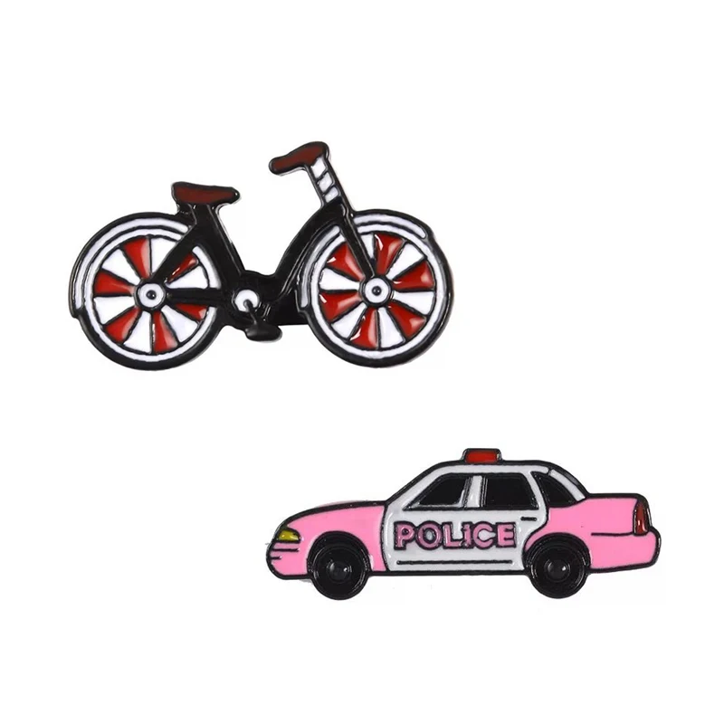 Мультфильм Красный велосипед полицейский автомобиль Броши креативный ретро