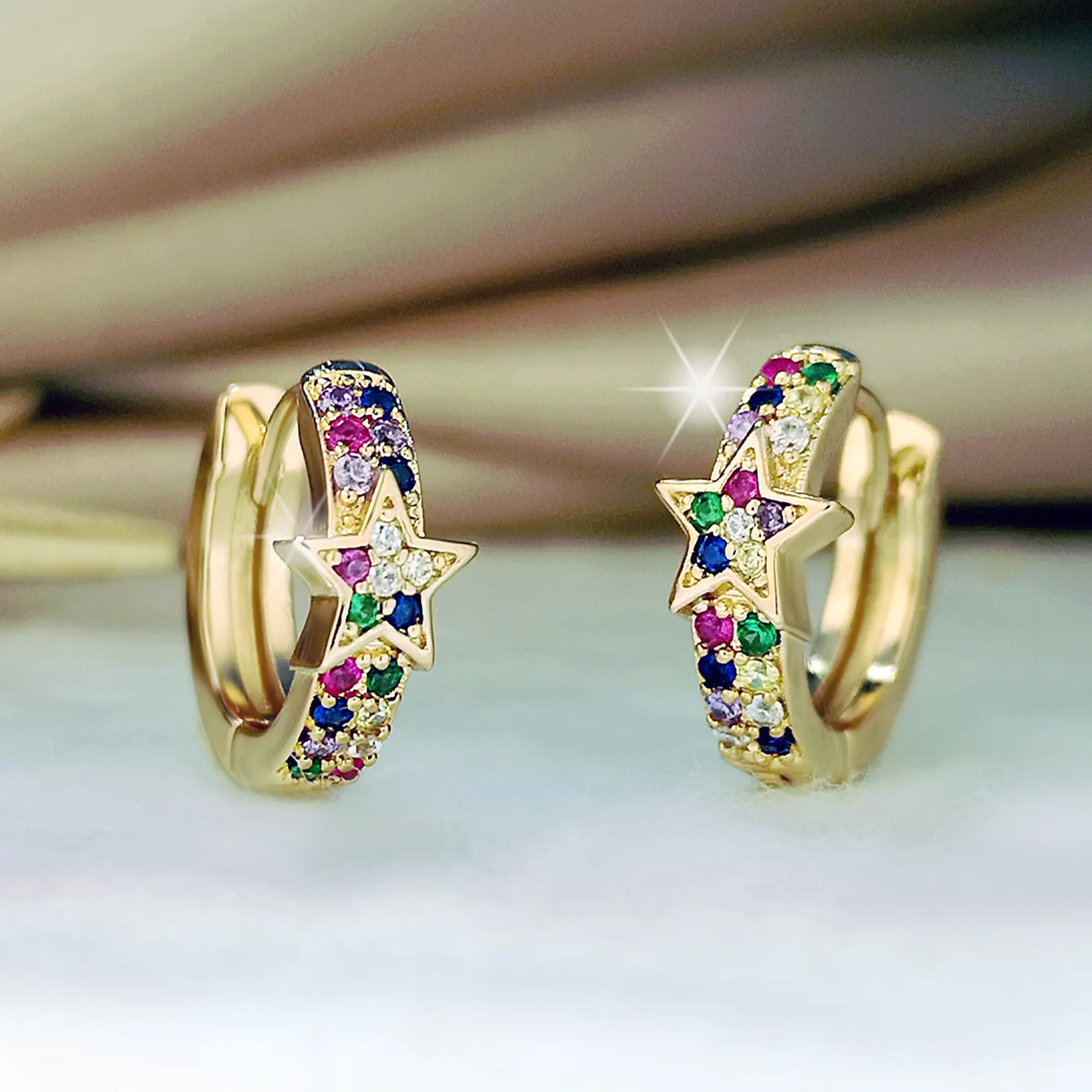 

European and American Fashion All-match Color Micro-inlaid Zircon Earrings Temperament Star Zircon Earrings