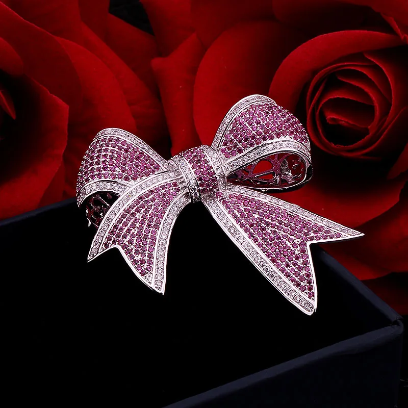 

Micro Pave Cubic Zirconia Bow-knot Brooches Women Fashion Jewelry Wedding Suit Pins Temperament Rosette Corsage Brooch