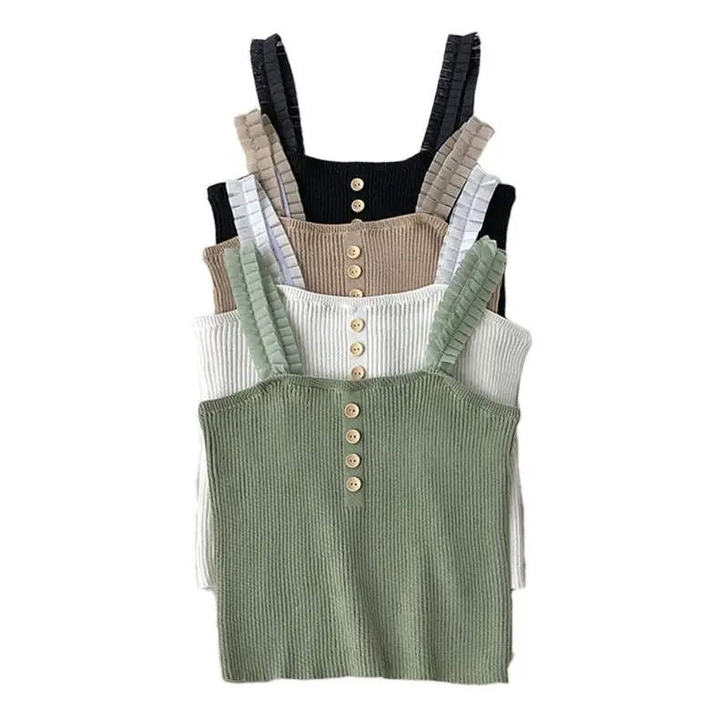 Женская летняя майка без рукавов с оборками и широкими бретельками трикотажная