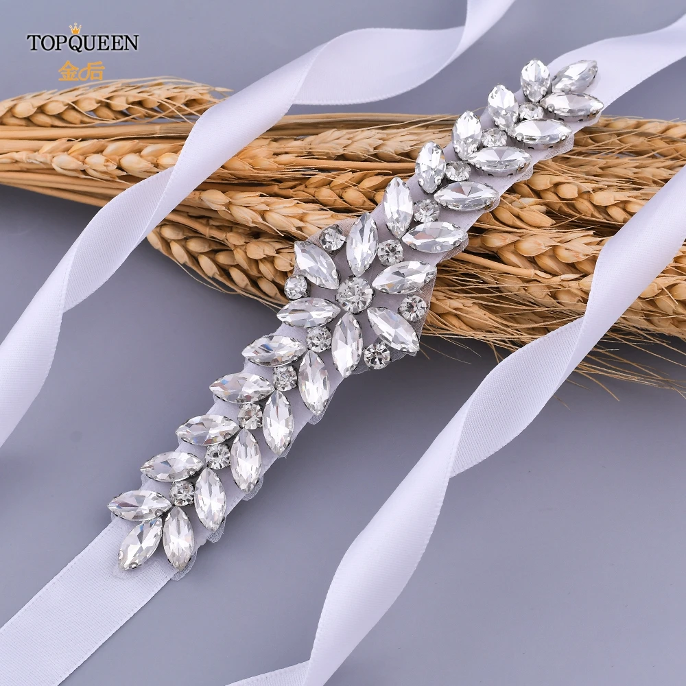 TOPQUEEN S69 серебряный пояс для невесты узкий Стразы официального платья свадебные