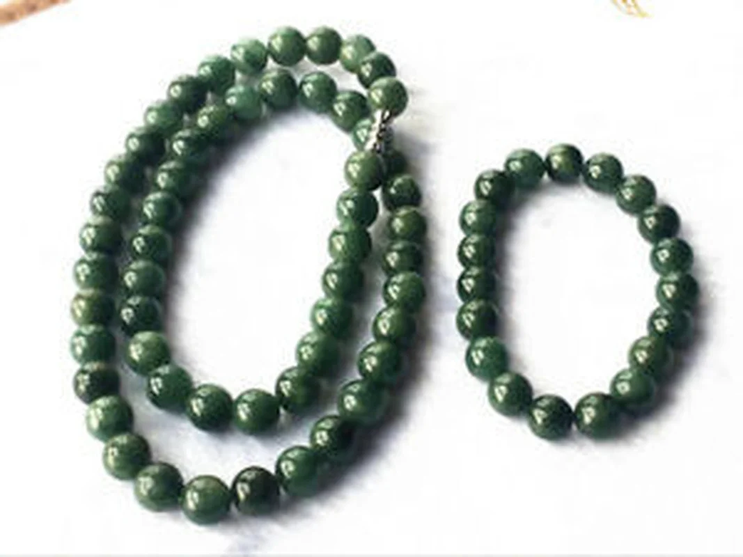 

Сертифицированное необработанное зеленое ледяное Нефритовое ожерелье + браслет 25/7,5 Дюймов, 10 мм