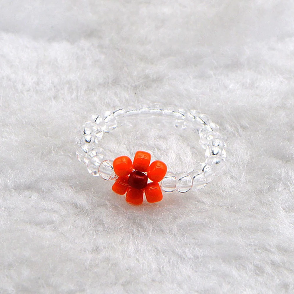 

2021 New Korean Retro Trend Transparent Acrylic Color Weave Flowers Beads Ring for Women Girl Party Summer Hot Jewelry