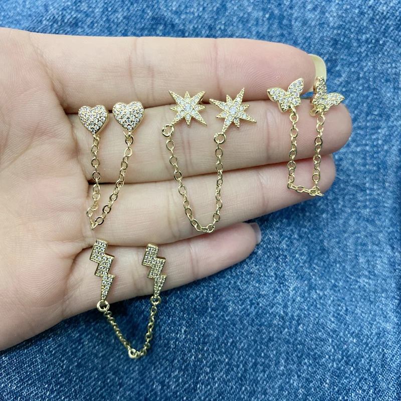 

5 Pairs/LOT Bulk Sale Piercing Jewelry Single Side Heart Butterfly Star Lightning Stud Earrings For Party