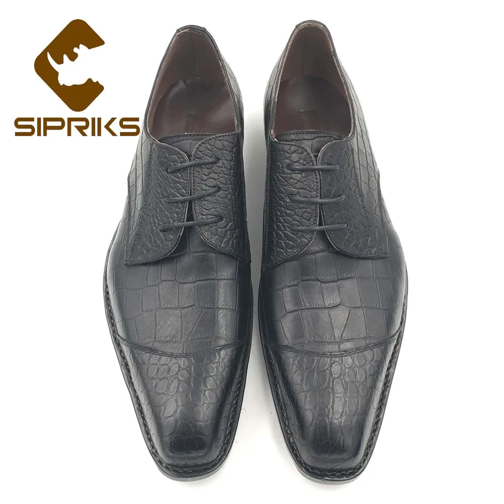 

Sipriks Mens Goodyear Welted Shoes Cap-Toe Formal Tuxedo Shoes Printed Crocodile Skin Casual Leather Shoes Gents Suit Social 46