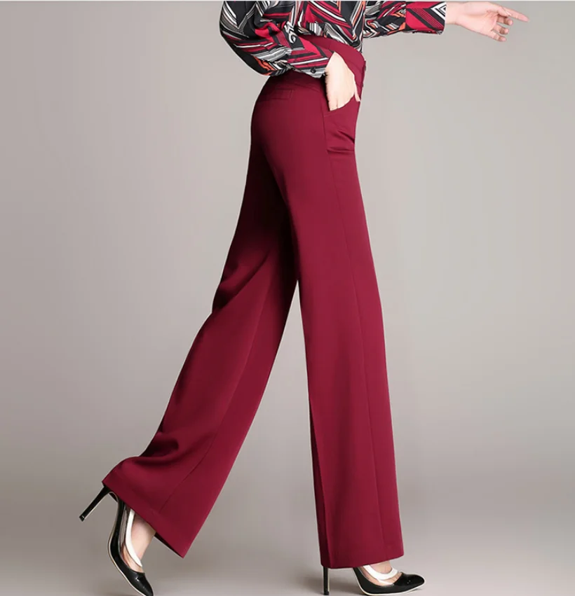 Женские офисные брюки с широкими штанинами черные деловые прямые высокой талией