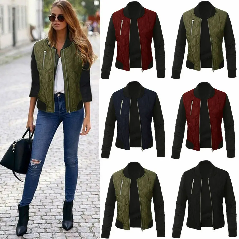 

UK Classic Women Ladies Bomber Jacket Zip Up Biker Vintage Coat Casual Outwear L