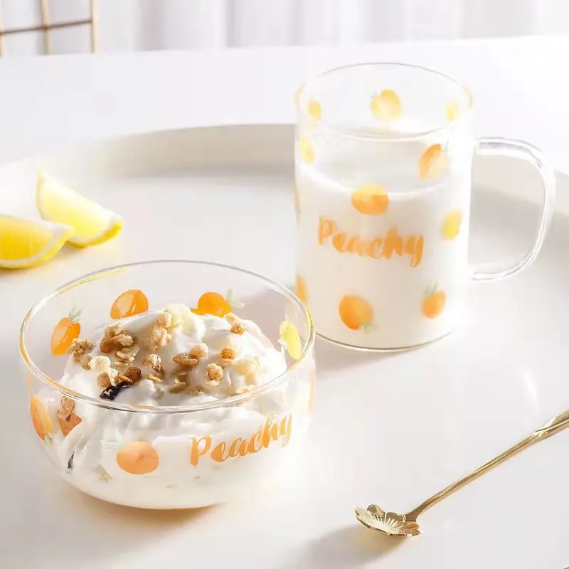 

Peach Fruit Simple Glass Cup Household Teacup Milk Cute Alphabet Mug Beer Heat-resistant Explosion-proof Juice Breakfast Cup