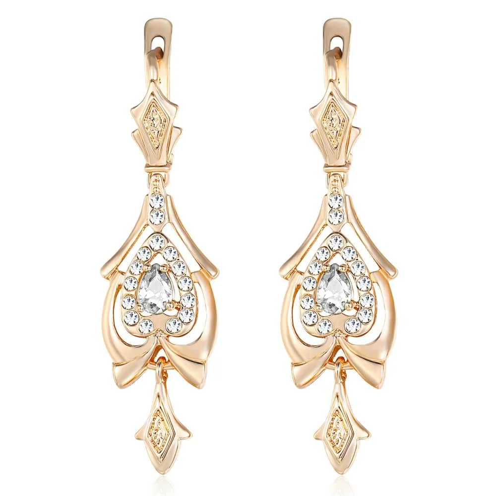 Серьги для женщин Teardrop Olivine Green CZ люстра с золотым покрытием с прозрачным кубическим цирконием GE109