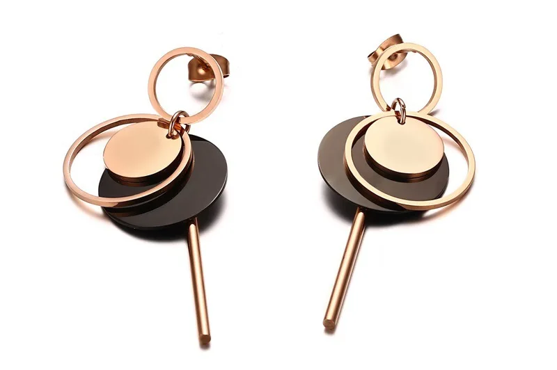 

QWC VEE7 arrival fashion jewelry birthday gift rose color with stone big 10mm round shape Korea titanium steel earring