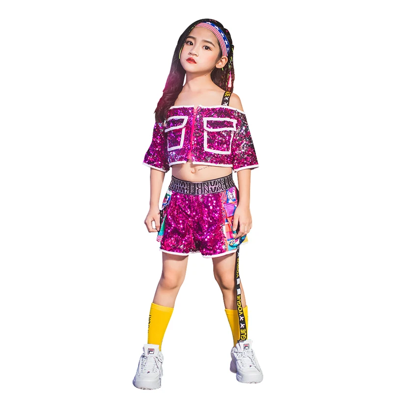 

Children'S Hip Hop Costumes Girls Sequins Jazz Dance Hip Hop Street Dance Suits Fashion Show Dance Clothes Stage Wear DQS2897