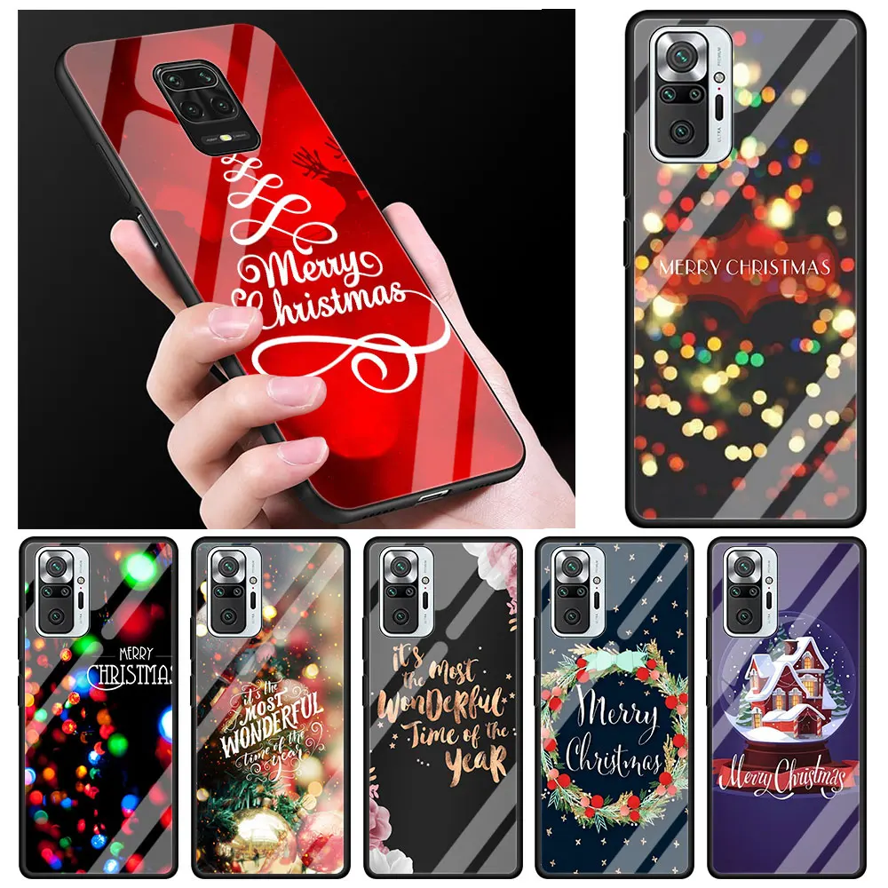 

Merry Christmas Glass Call Phone Case For Xiaomi Redmi Note 9S 8 9 5G 10 K40 Pro Plus 7 9 8 8T 9C 9A K30 9T 8A Cover