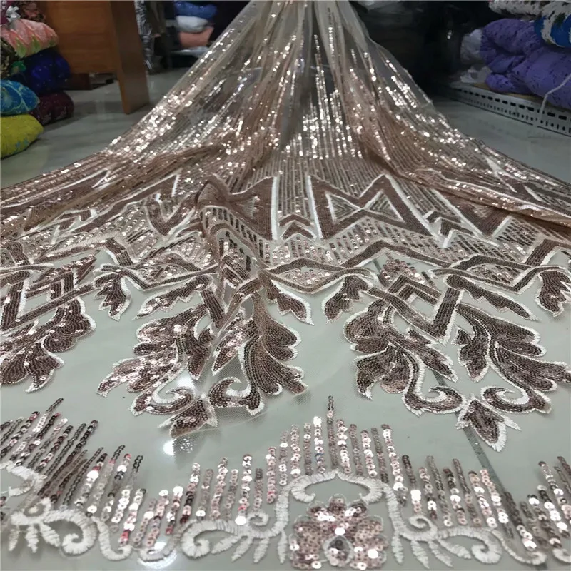 Beautiful Design Sequined Embroidered Mesh Lace Fabric For Women Party Dress African Gold Sequins Guipure Net Material | Дом и сад