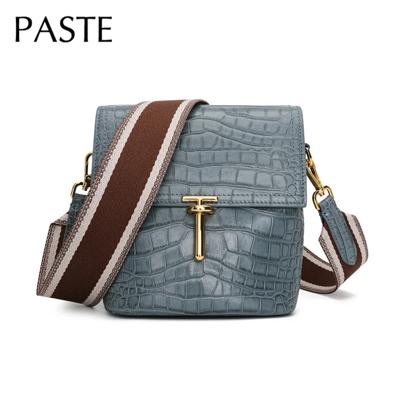 Брендовая женская маленькая сумка мессенджер из воловьей кожи с крокодиловым