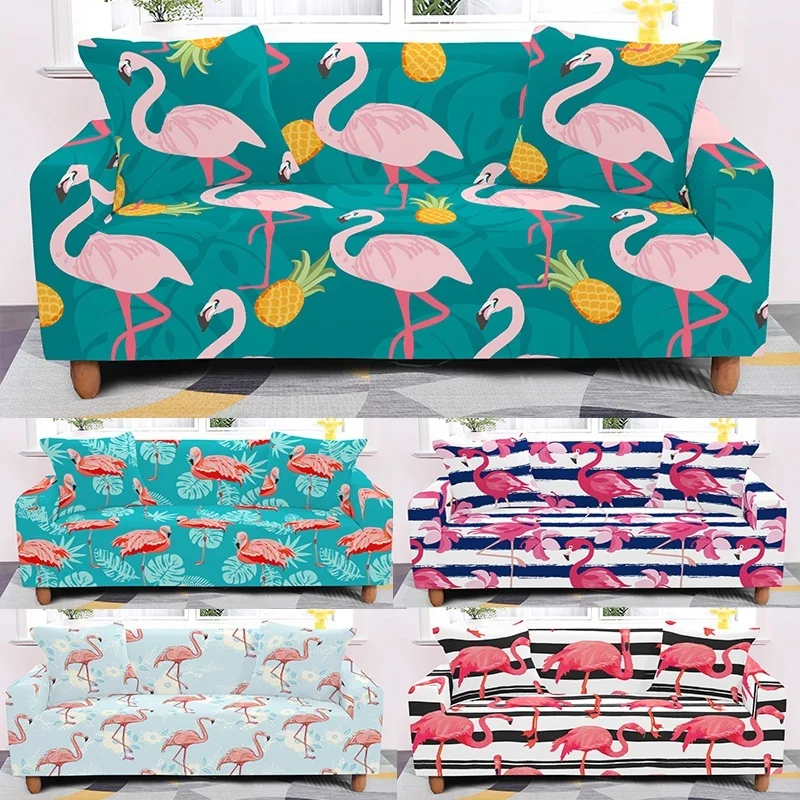 

Cartoon Animal Flamingo Printed Elastic Sofa Cover Corner Couch Protector Dust-proof Slipcover For Living Room 1/2/3/4 Seater