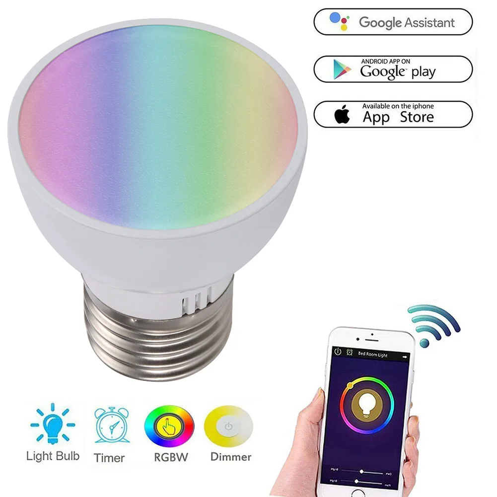 

WiFi Smart Light Bulb E14 E27 E26 B22 10W LED RGB Lamp Work with Alexa/Google Home RGB+White Dimmable Timer Function Magic Bulb