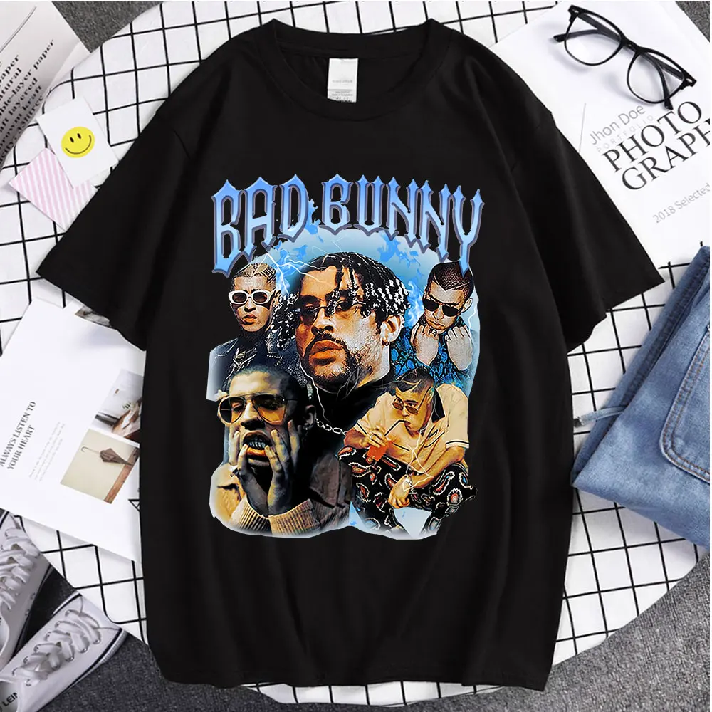 

Fashion Tops Bad Bunny Printed Summer Couple T Shirts Summer Clothing Trend Style Clothes Ulzzang Oversize Unsiex Cotton T-shirt