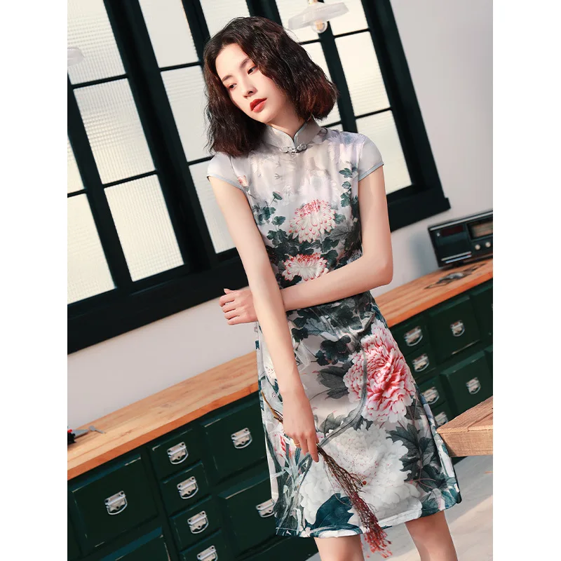 Новое летнее женское Платье Ципао в китайском стиле для молодых девушек свежее