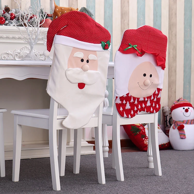 Рождественские чехлы на стулья набор из 2 предметов: шапка Деда Мороза