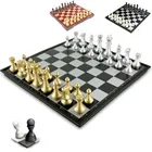 Средневековый Шахматный набор, с шахматной доской, 32 шахматных фигуры с шахматной доской, золотой серебряный магнитный Шахматный набор WPC