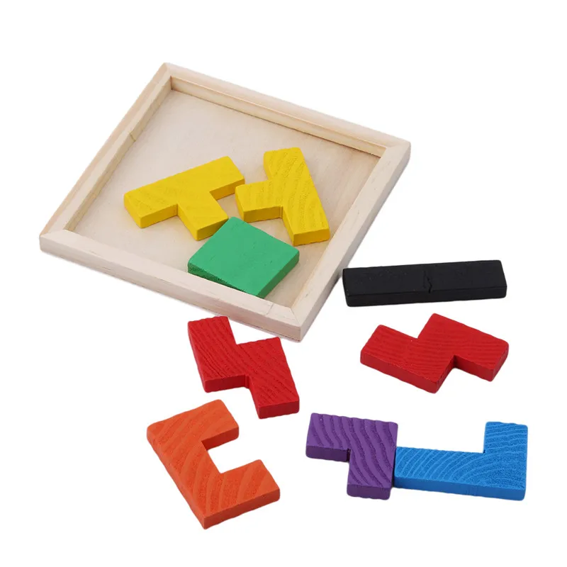 Wooden Tangram Brain-Teaser Puzzle Tetris Game Educational Jigsaw Toys Kids Preschool Training Gifts | Игрушки и хобби