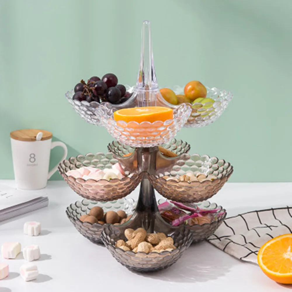 

Creative Stacked European Storage Tray Multi-Layer Plastic Dried Fruit Snack Platter Bowl Table Snack Candy Tray Rack Organizer