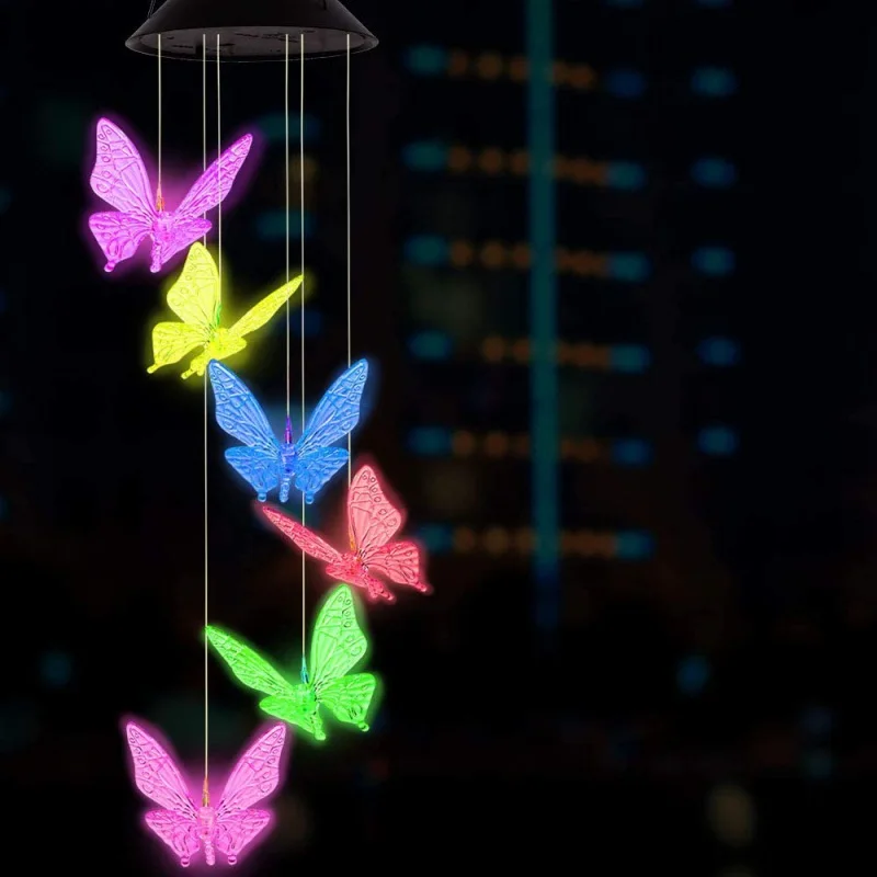 Высокое качество бабочка светодиодный солнечный светильник Романтический Windbell s