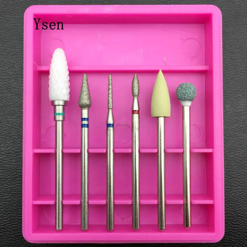 Ysen 6 шт. набор керамических алмазных сверл для ногтей фреза маникюра роторные