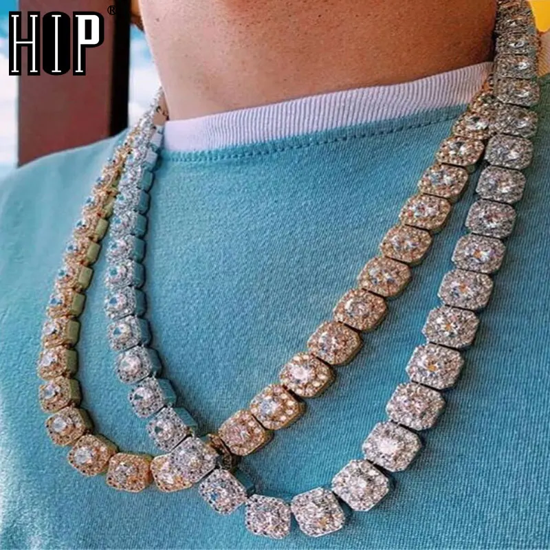 

Hip Hop 11MM Bling Iced Out Tennis Chain Square Lattice AAA CZ Stone Cubic Zircon Box Clasp Chokers Necklaces For Men Jewelry