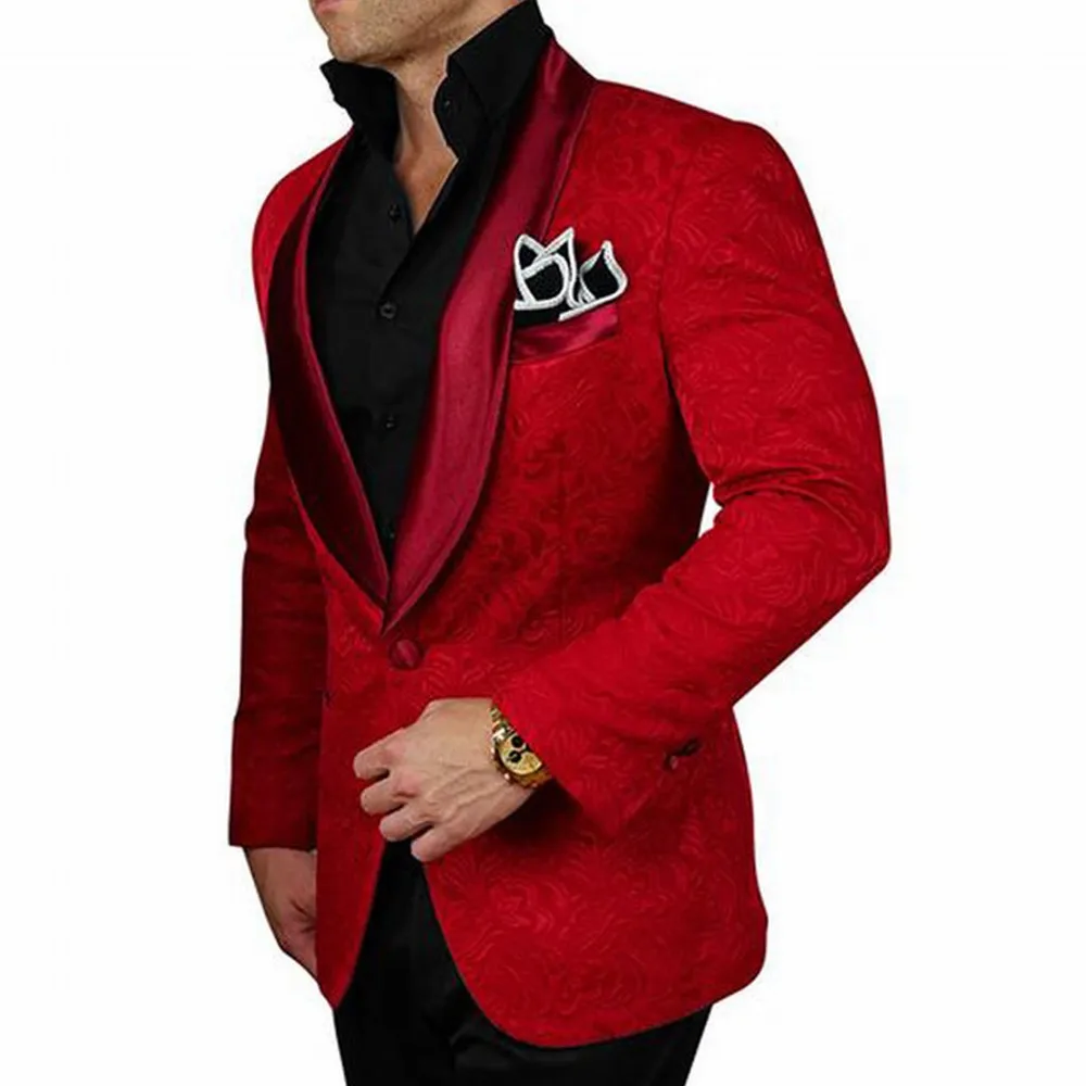 red as image Строгий костюм; для жениха смокинги Для мужчин костюмы жаккардовая ткань для свадебные блейзеры шаль лацкан Двойка Женихи Для мужчин костюмы мужской костюм для выпускного вечера,(куртка+ штаны - Цвет: red as image
