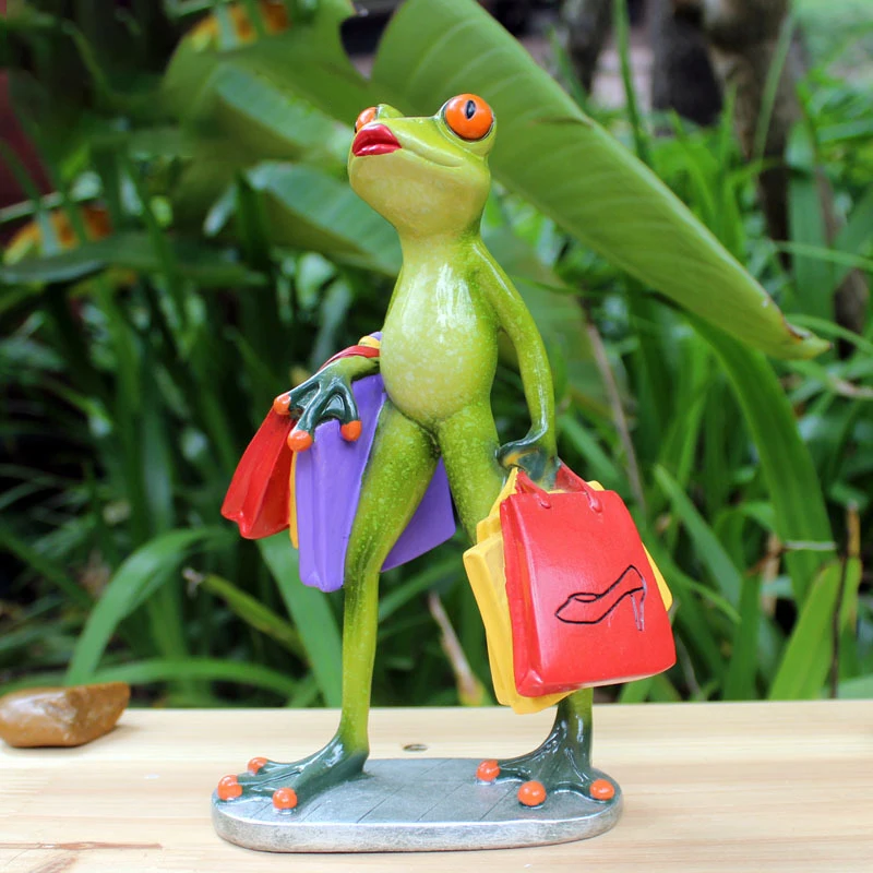 

3D Creative Decorations Shopping Green Frogs Sculpture Funny & Interesting Statues for Desktop Decor S7