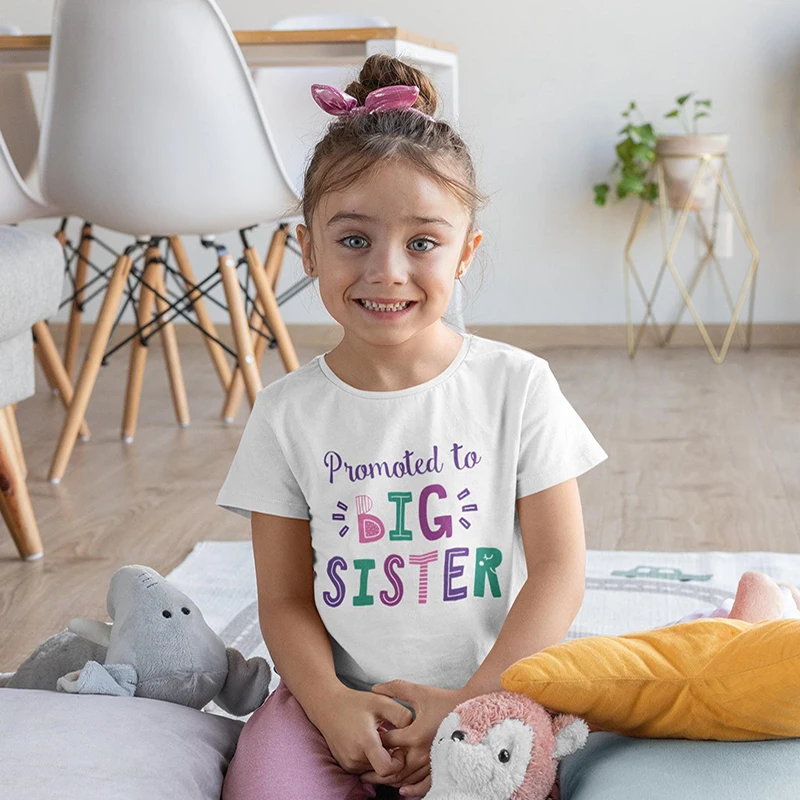 I'm Being Promoted To Big Sister 2021/ 2022 Print Girls T shirt Announcement Casual Kids Clothes Baby Children T-shirts HKP5432 | Детская
