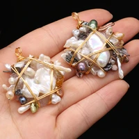 freshwater pearl pendant copper wire winding pearl charms for diy jewelry making earrings necklace bracelet 40x50mm