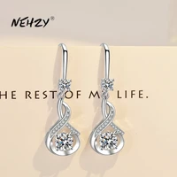 nehzy 925 sterling silver new woman fashion jewelry high quality crystal zircon hollow water drop hook type long tassel earrings