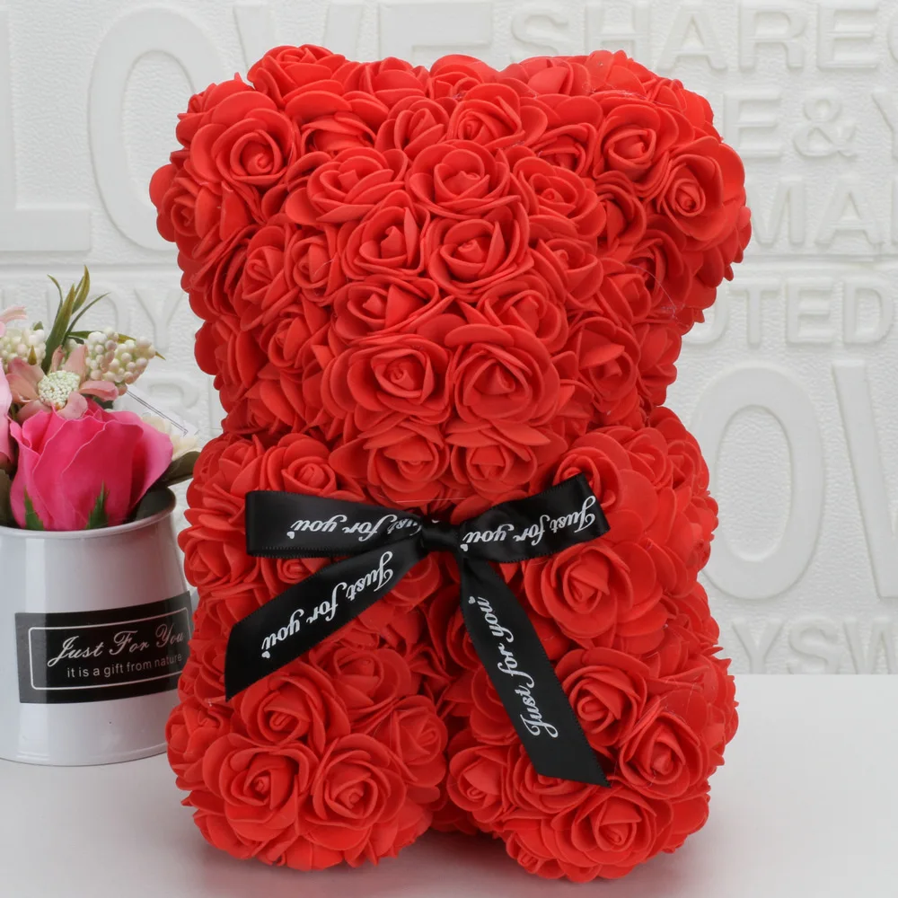 

Rose Bear Valentines Day Gift 25cm Artificial Flower Rose Teddy Bear Send Girlfriend Birthday Christmas Gift Wedding Decoration