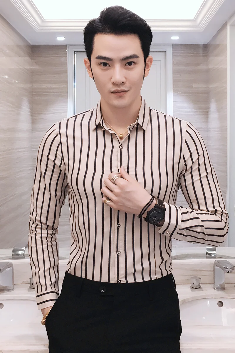 

Striped High Quality Shirt Men Long Sleeve Formal Business Shirts Men Dress Casual Slim Fit Streetwear Social Men Clothes Camisa