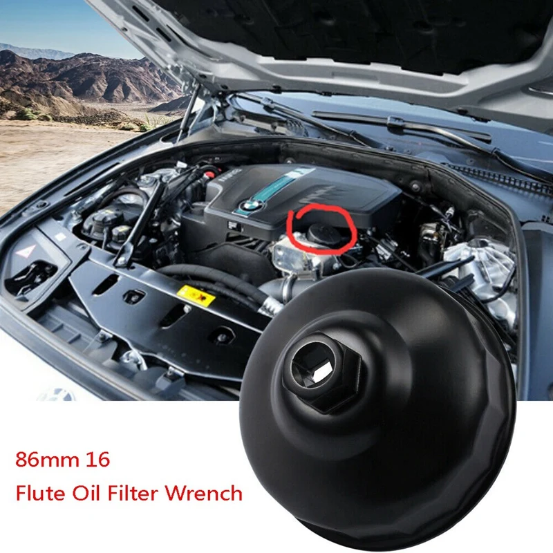 

86MM 16 Flute Black Oil Filter Wrench Housing Cap Repair Tools for BMW Engines