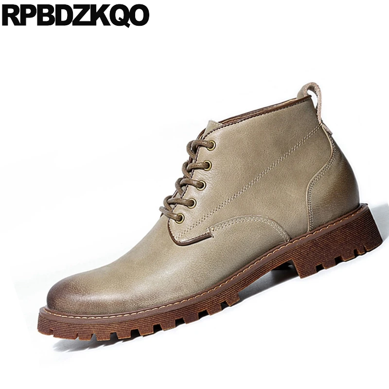 Ботинки мужские осенние из натуральной кожи на шнуровке с мехом в стиле милитари