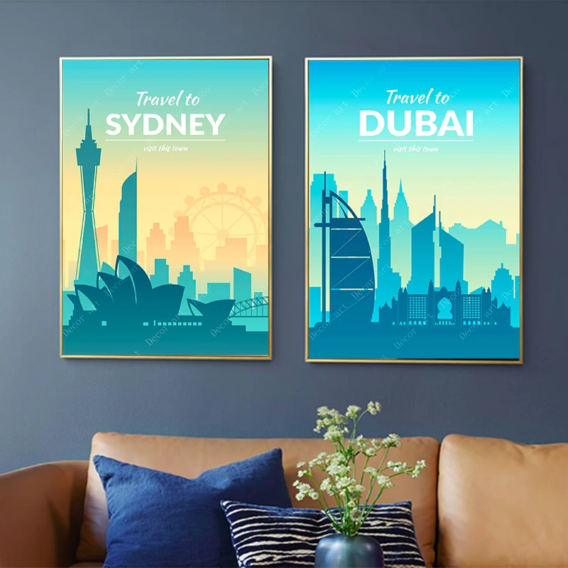 Travel to Roma Dubai London Sydney New York Canvas Paintings Vintage Wall Kraft Posters Coated Sticker Home Decoration Gift | Дом и сад