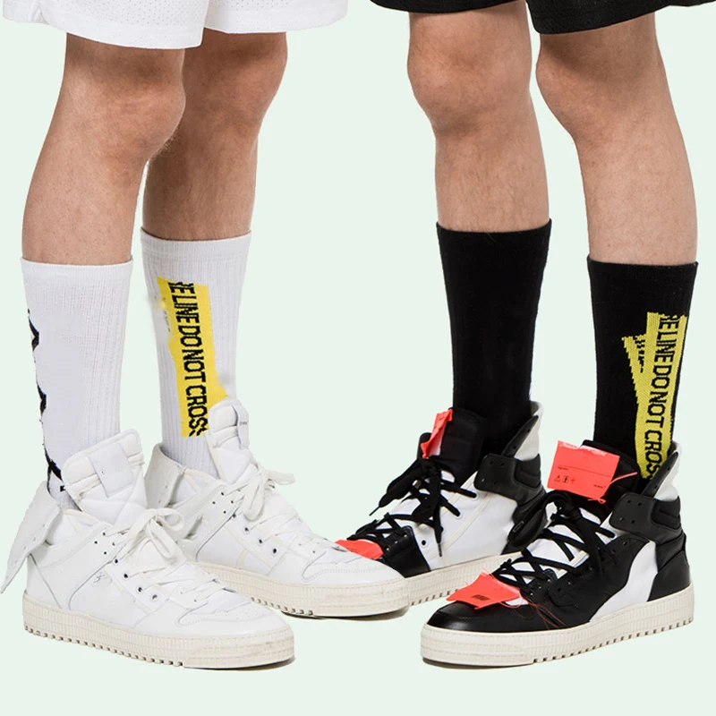 

White Socks Mens Meias Skateboard Basketball Streetwear Harajuku Socks OFF Cotton Casual Crew Calcetines