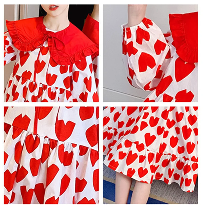 

Kids Cotton Heart Print Dress Formal Party Peter Pan Collar Girls Dress Summer Teen Girls Princess Dress 6 8 10 11 12 13 14Years