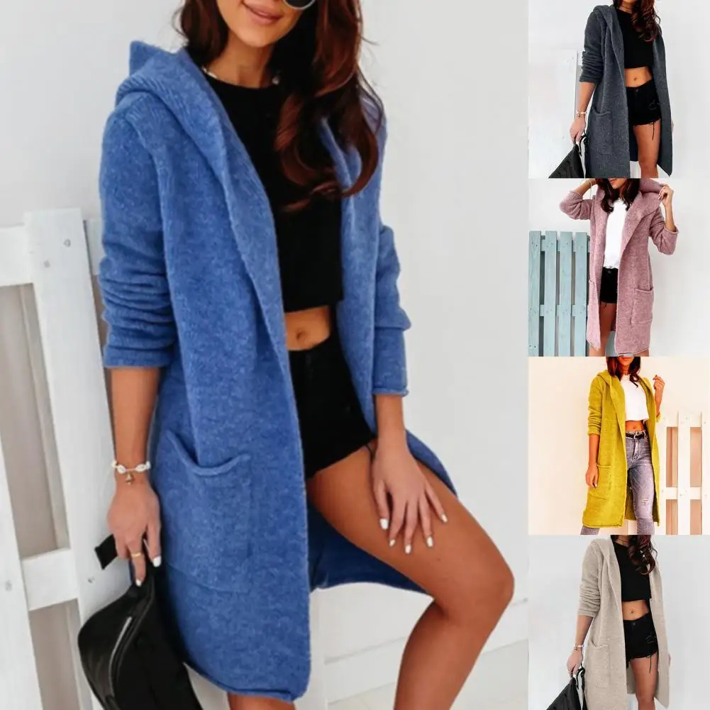 

Осенне-зимний Однотонный свитер с капюшоном и карманами